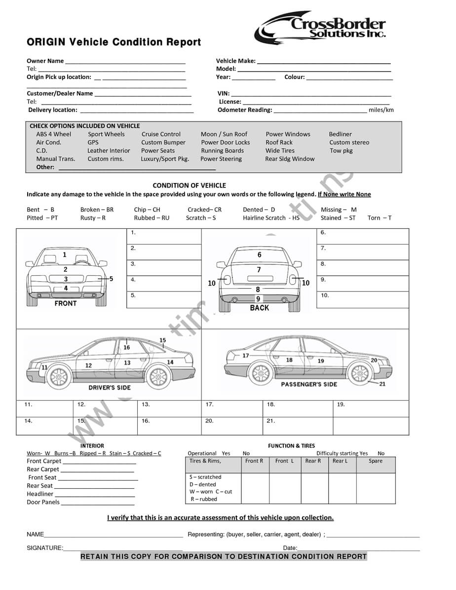 12+ Vehicle Condition Report Templates – Word Excel Samples Intended For Truck Condition Report Template