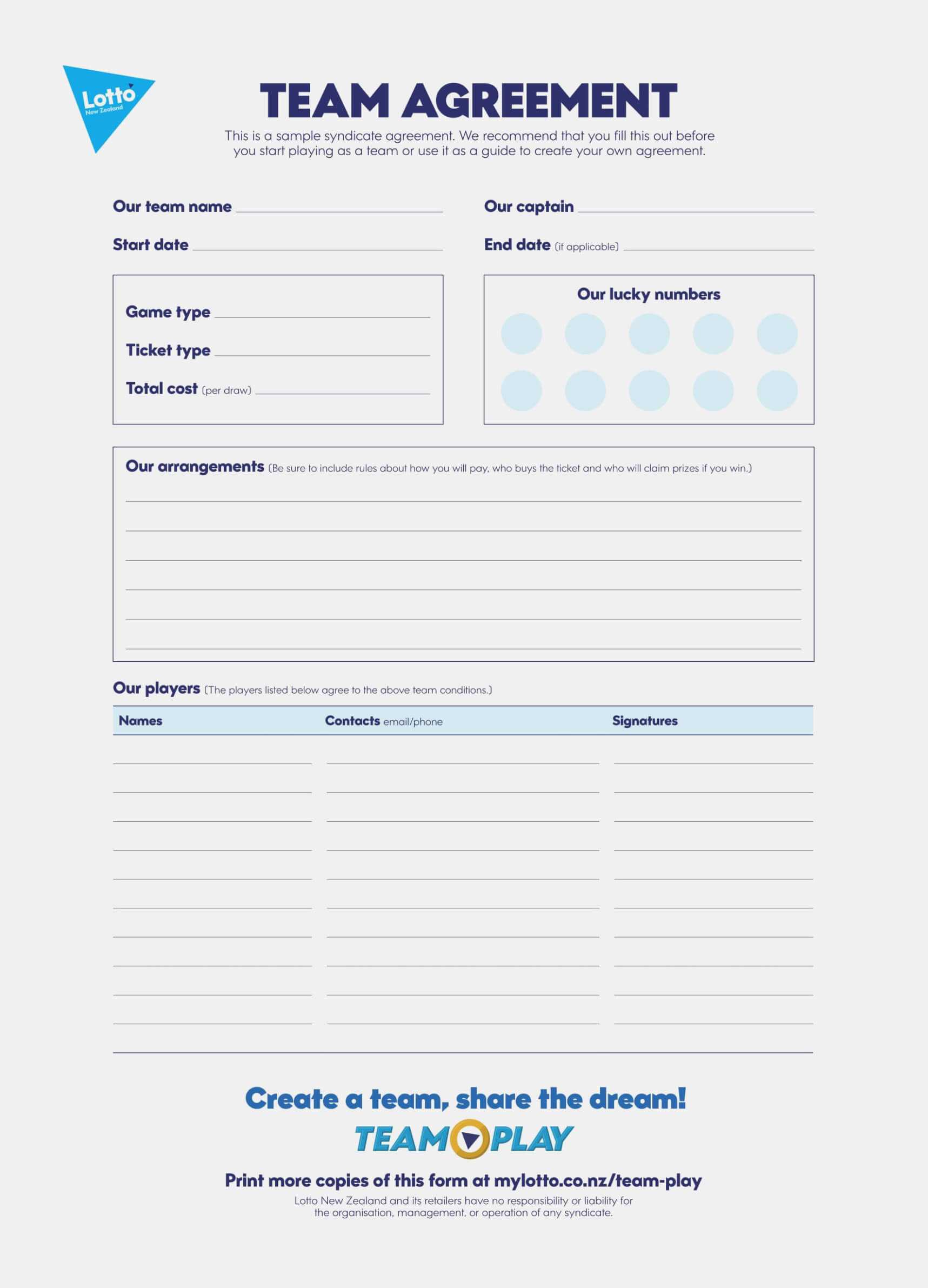 13 Lotto Syndicate Group Agreement Forms – Lottery Agreement Intended For Lottery Syndicate Agreement Template Word