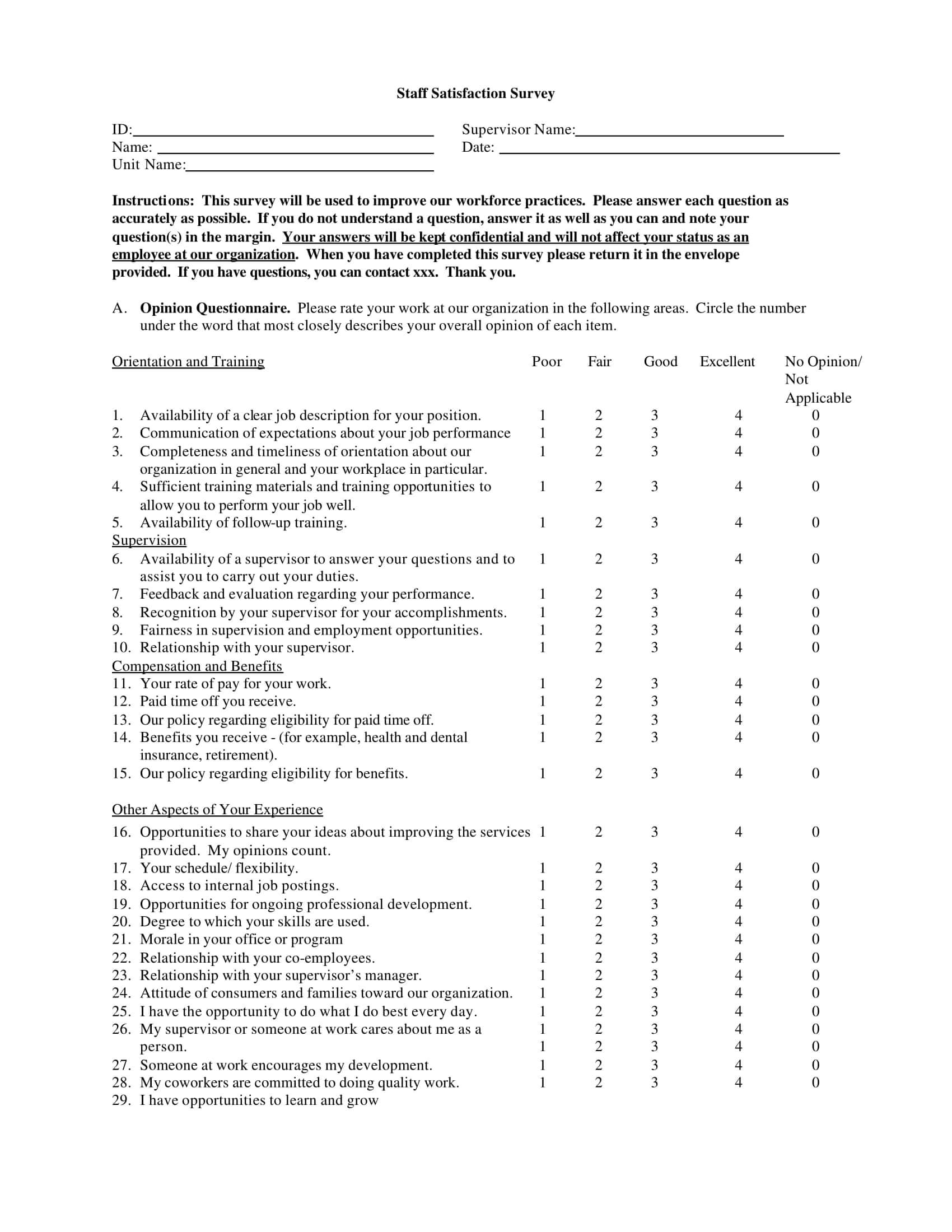 14+ Employee Satisfaction Survey Form Examples – Pdf, Doc For Employee Satisfaction Survey Template Word