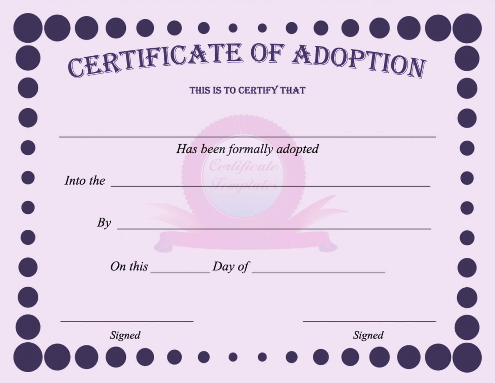 15+ Adoption Certificate Templates | Free Printable Word Throughout Adoption Certificate Template
