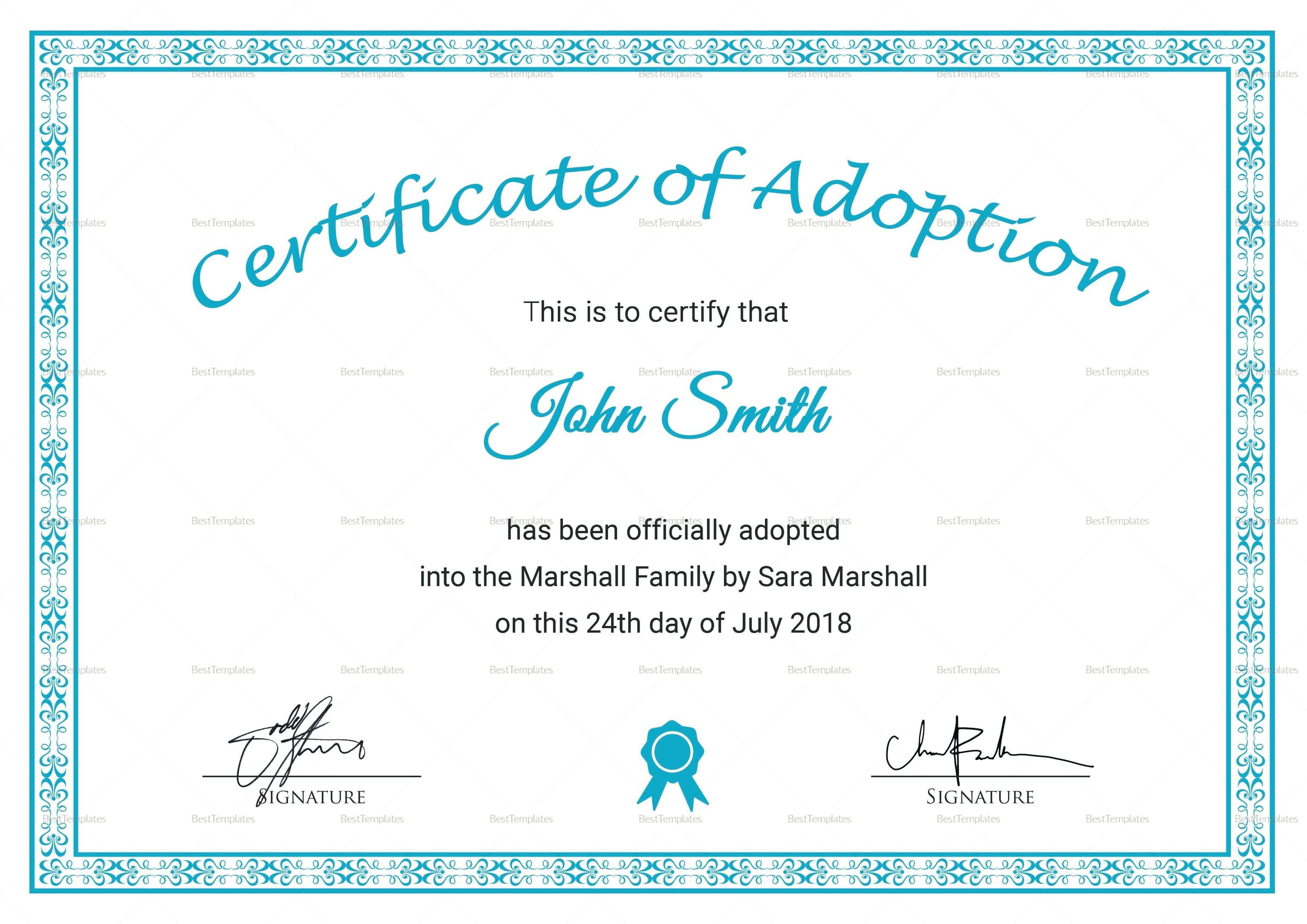 16+ Adoption Certificate Sample | Resume Pdf Inside Adoption Certificate Template