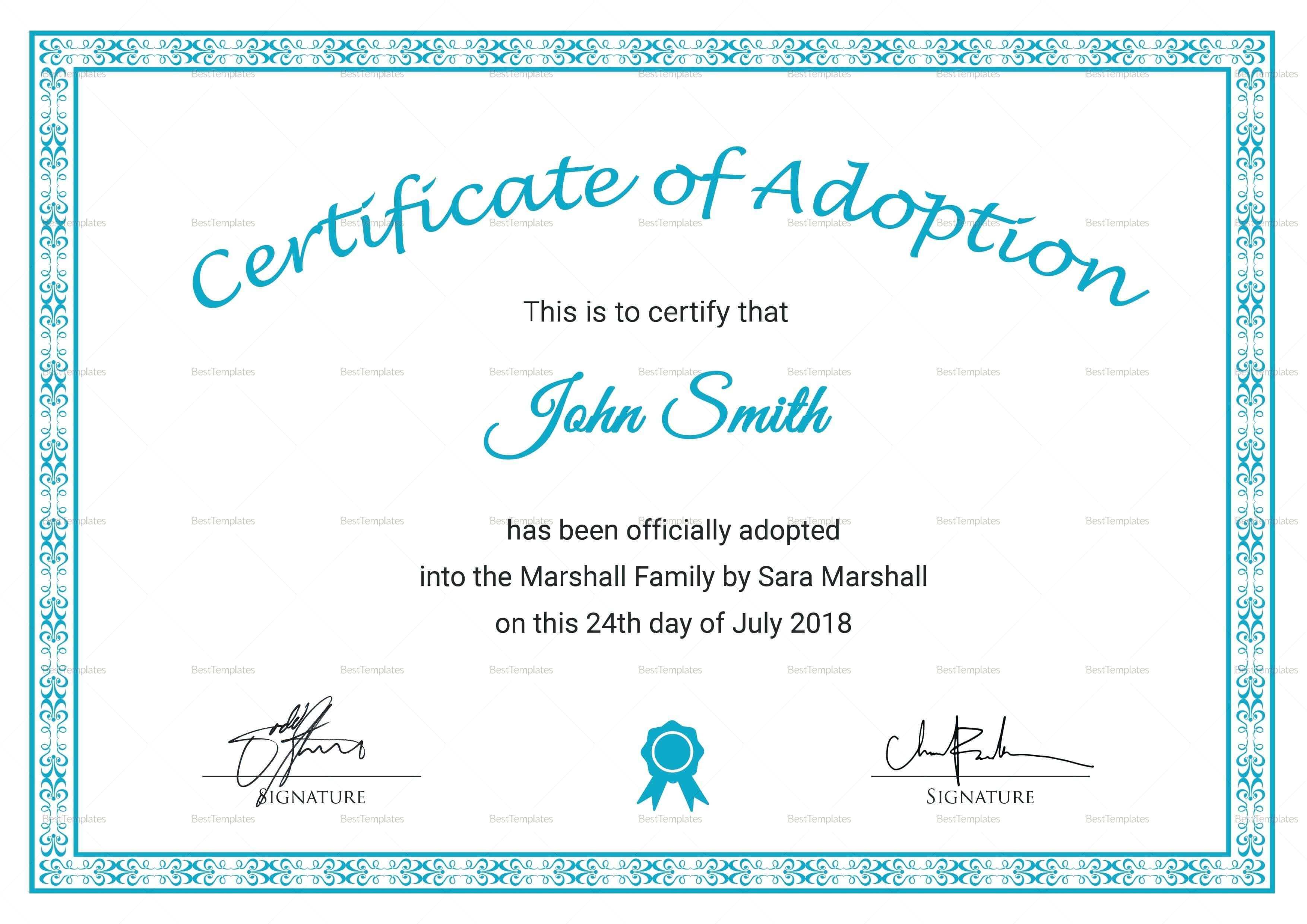 16+ Adoption Certificate Sample | Resume Pdf Inside Adoption Certificate Template