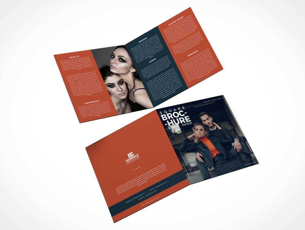 2 Panel Square Bi Fold Brochure Front & Back Psd Mockup For 2 Fold Brochure Template Psd