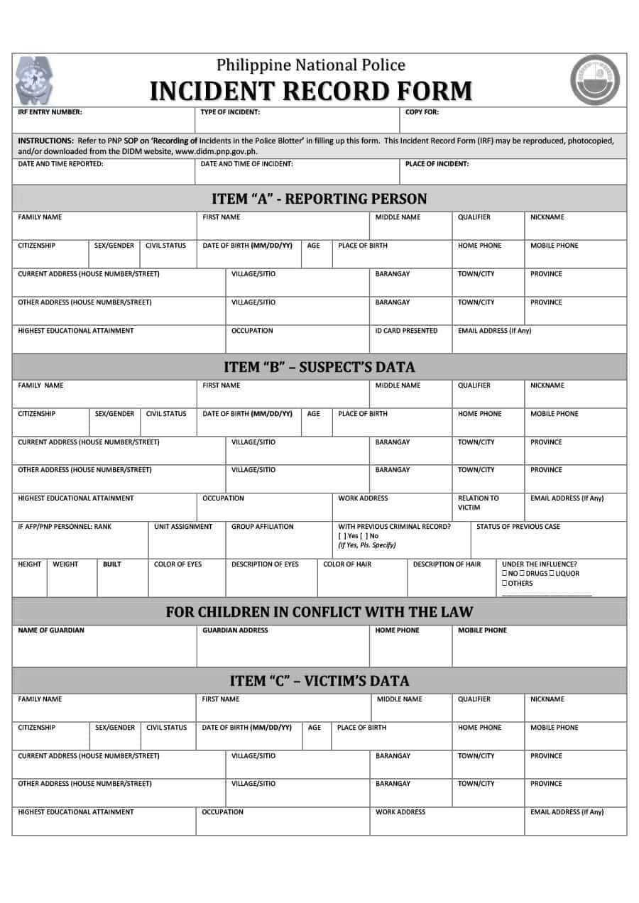 20+ Police Report Template & Examples [Fake / Real] ᐅ Regarding Blank Police Report Template