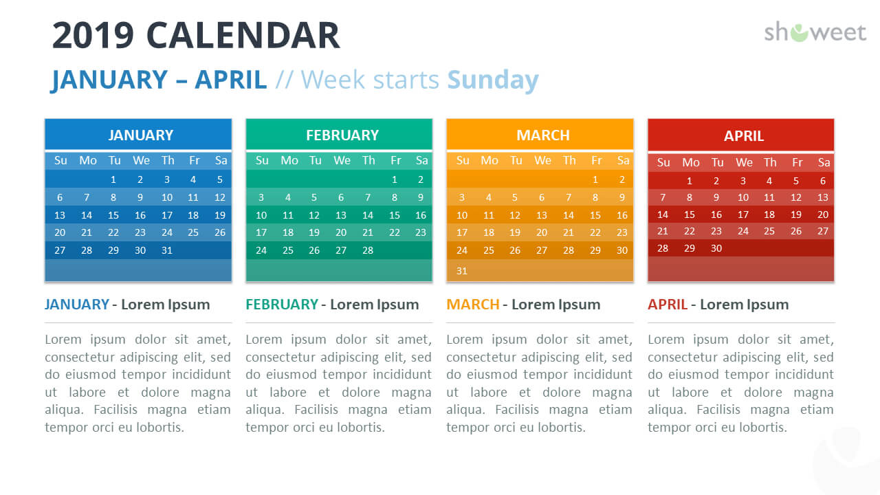 2019 Calendar Powerpoint Templates With Microsoft Powerpoint Calendar Template