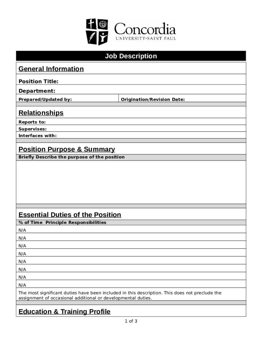 2019 Job Description Template – Fillable, Printable Pdf In Job Descriptions Template Word