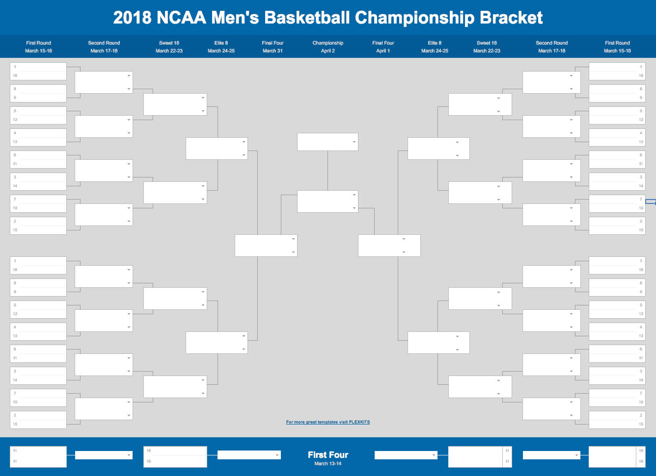 2019 March Madness Bracket (Excel And Google Sheets Template) For Blank March Madness Bracket Template