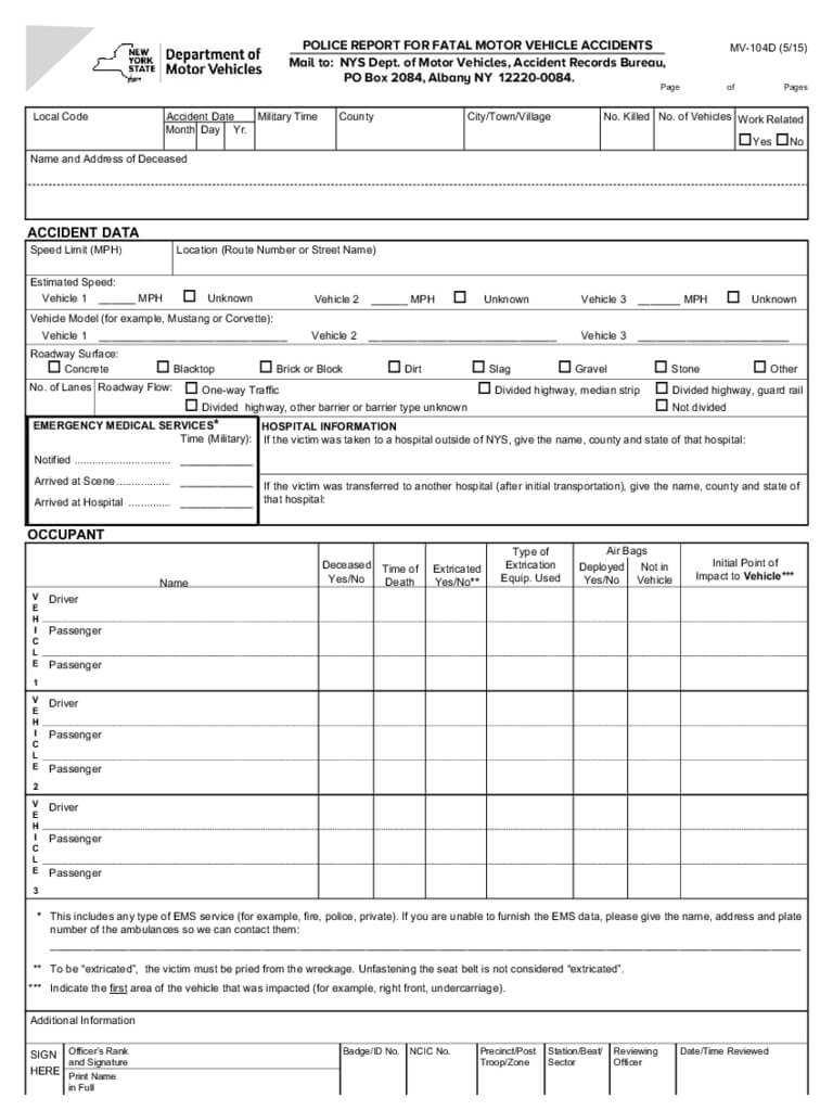 2019 Ny Dmv Accident Reports – Fillable, Printable Pdf With Regard To Motor Vehicle Accident Report Form Template