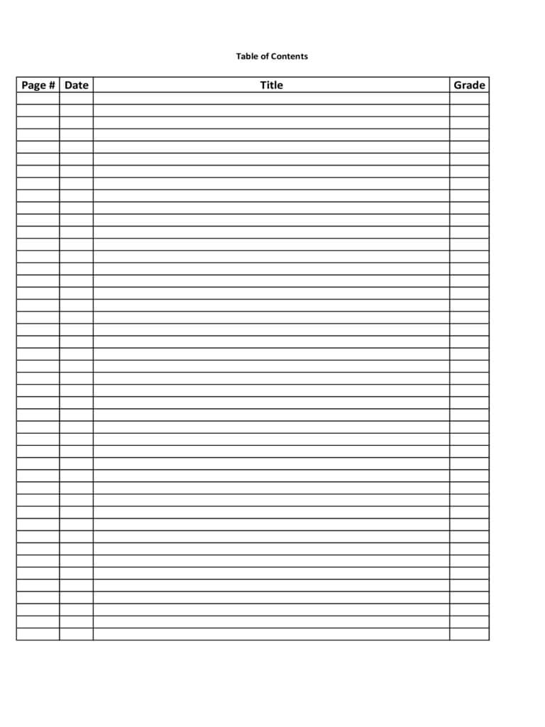 Blank Table Of Contents Template Pdf Atlantaauctionco
