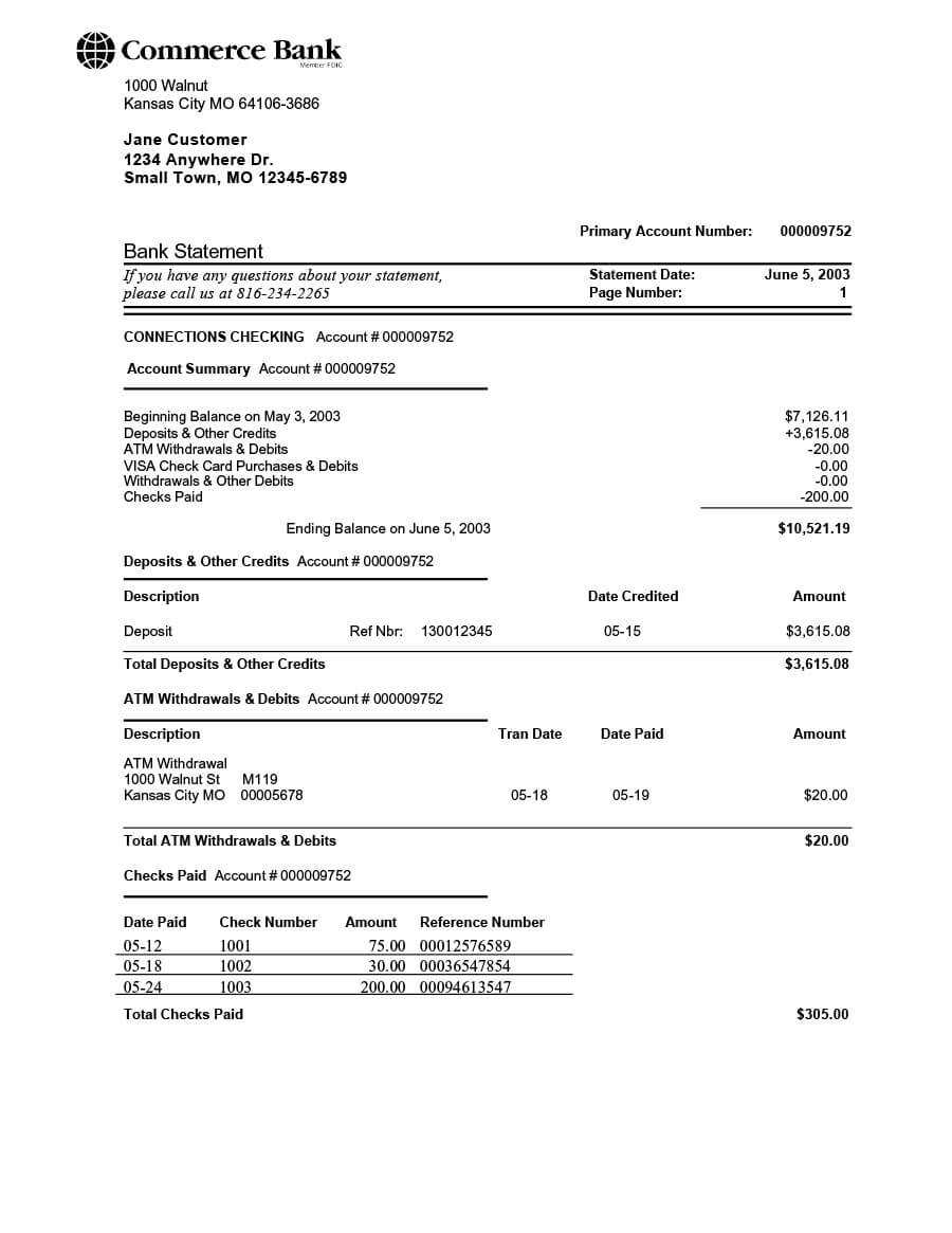 23 Editable Bank Statement Templates [Free] ᐅ Template Lab Within Blank Bank Statement Template Download