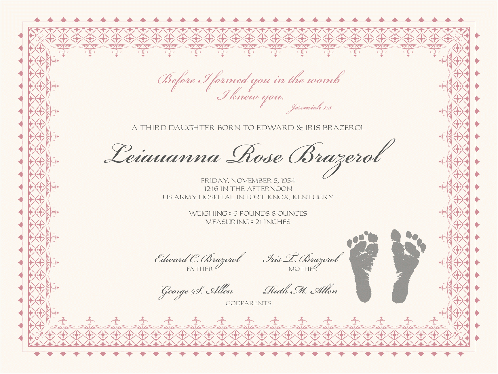 25 Images Of Spiritual Birth Certificate Template | Masorler Intended For Girl Birth Certificate Template