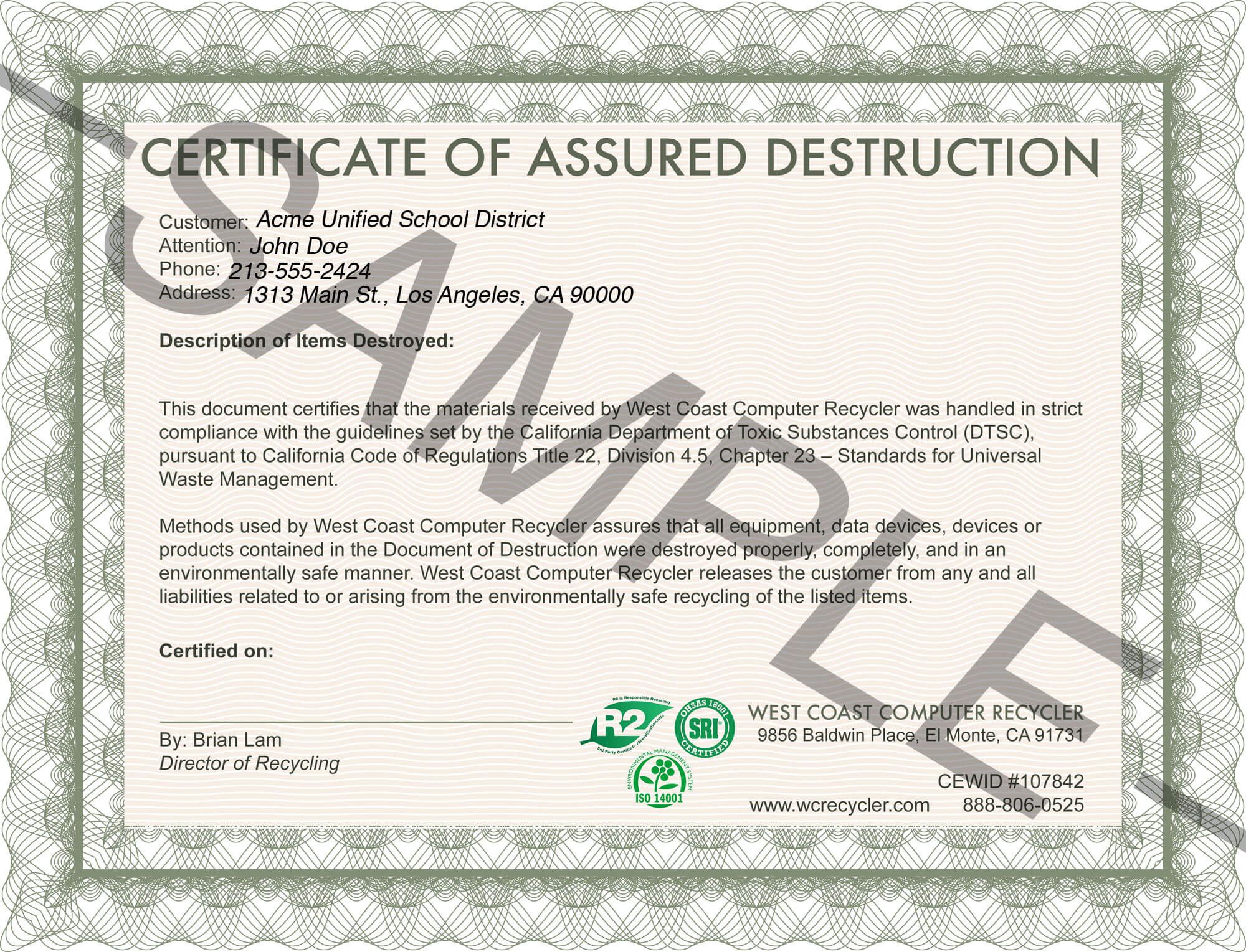26 Images Of Attestation Of Data Destruction Template Intended For Hard Drive Destruction Certificate Template