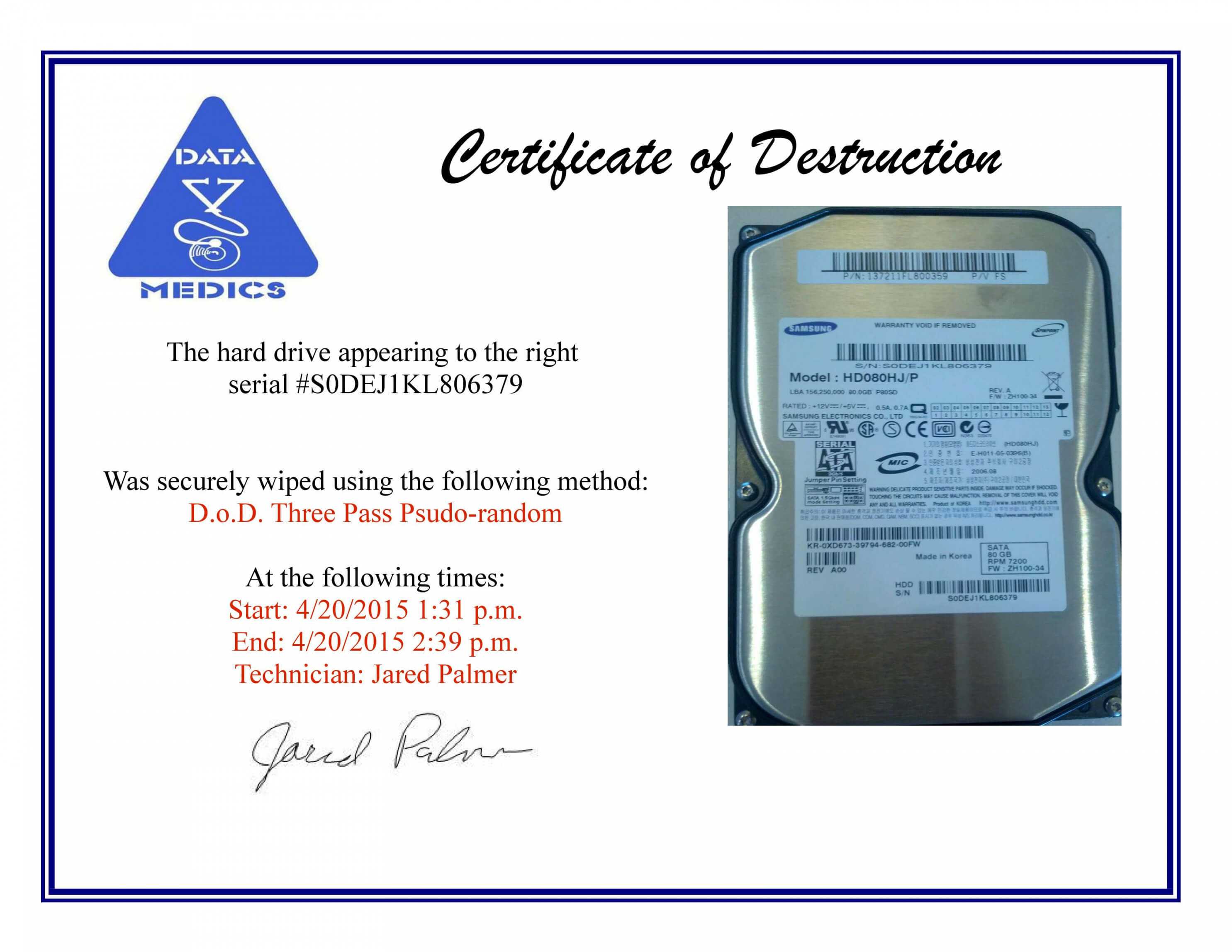 26 Images Of Attestation Of Data Destruction Template Matyko In Hard Drive Destruction Certificate Template