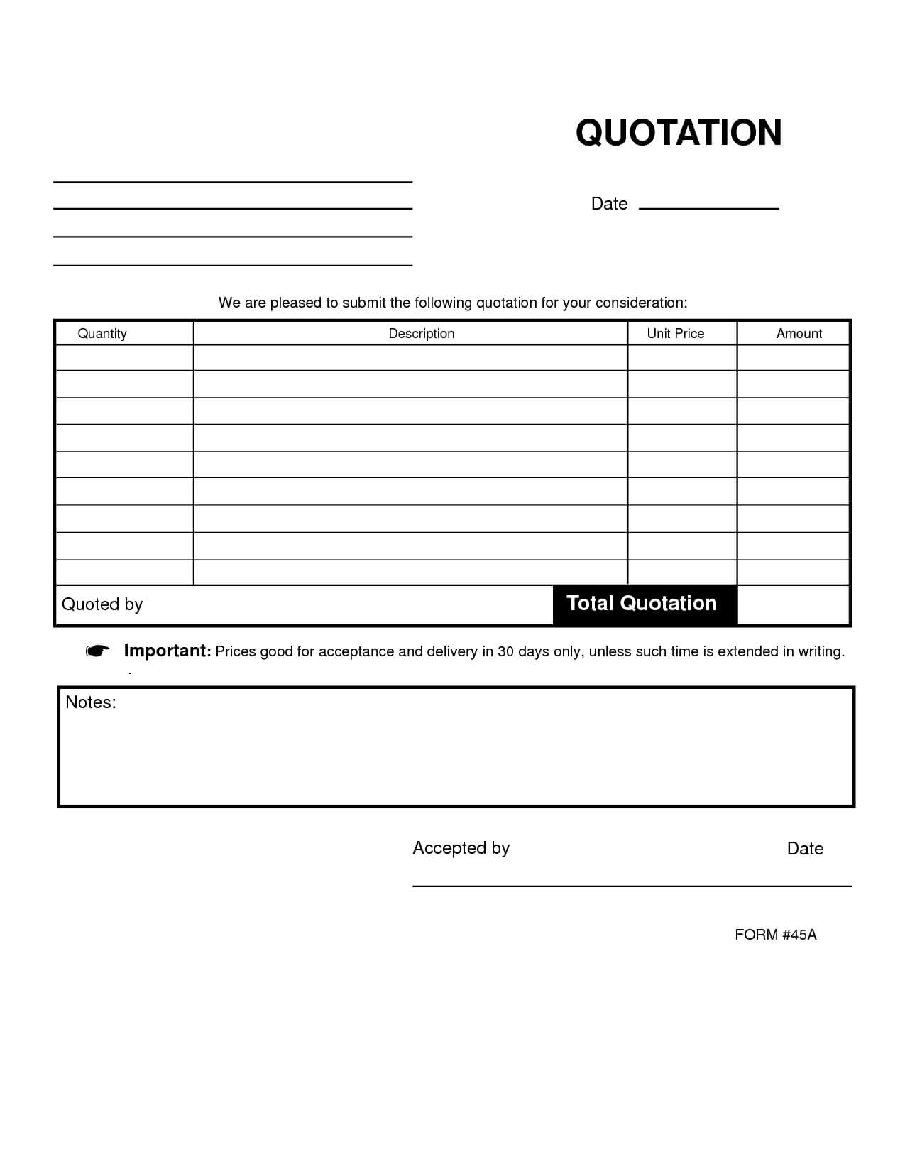 27 Images Of Blank Quote Template | Nategray Pertaining To Blank Estimate Form Template