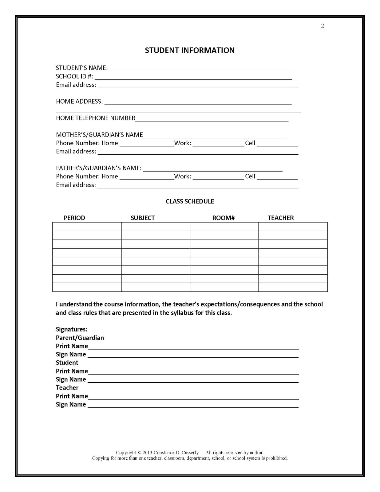 27 Images Of Student Information Form Template | Bfegy With Regard To Student Information Card Template