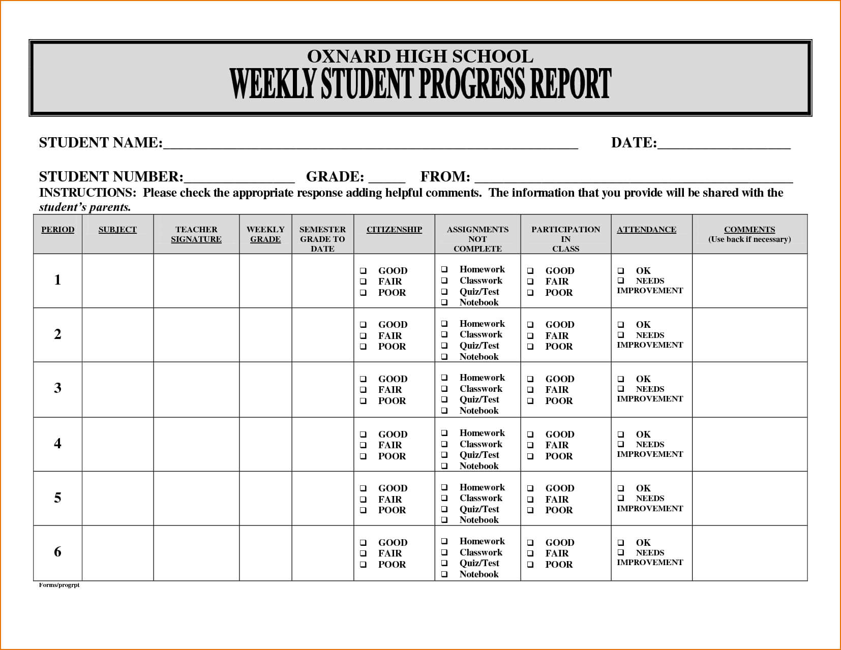 27 Images Of Student Progress Forms Template | Unemeuf For Student Progress Report Template