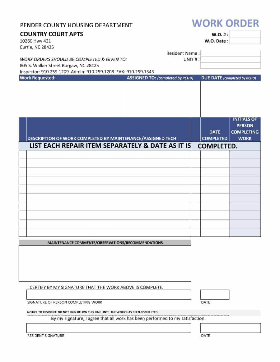27+ Work Order Templates Download – Pdf, Excel, Doc Formats! Pertaining To Maintenance Job Card Template