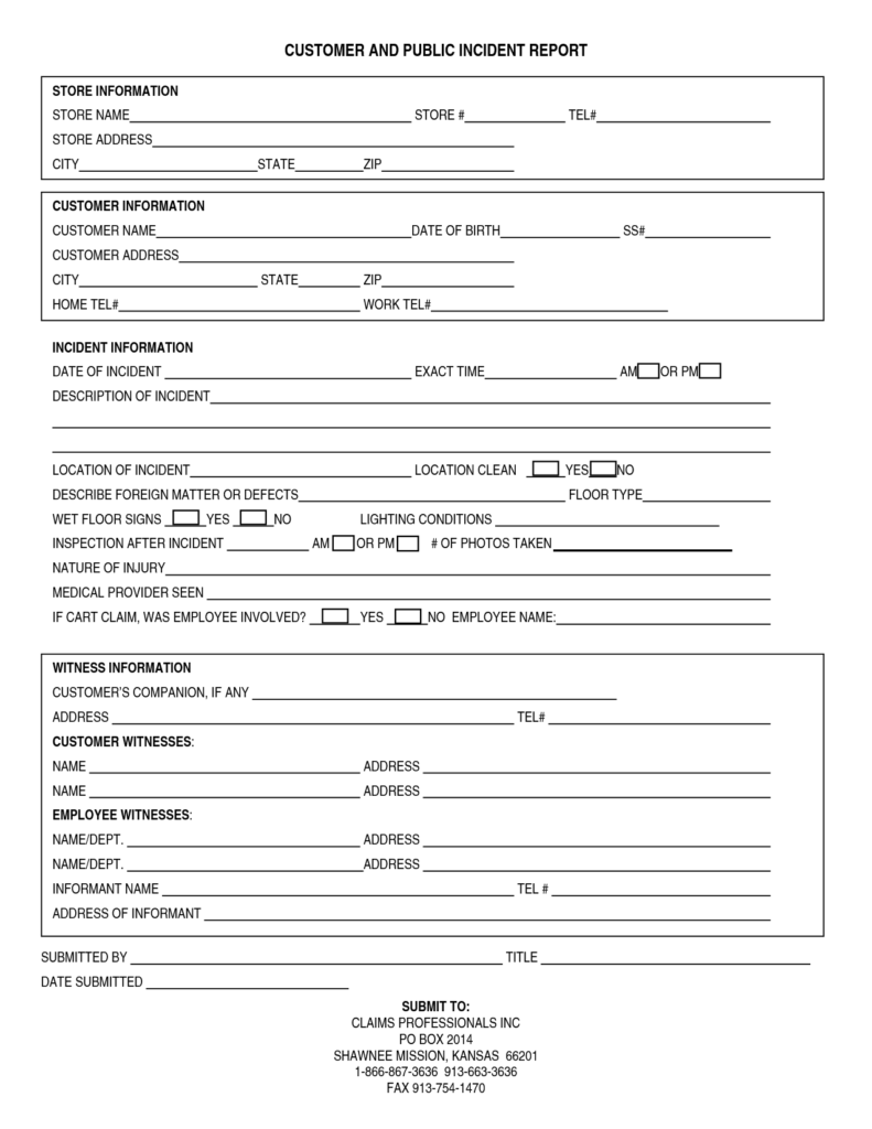 Customer Incident Report Form Template