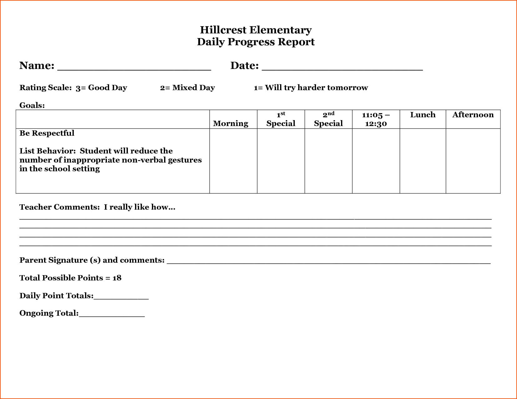 29 Images Of Student Behavior Progress Report Template With Daily Behavior Report Template