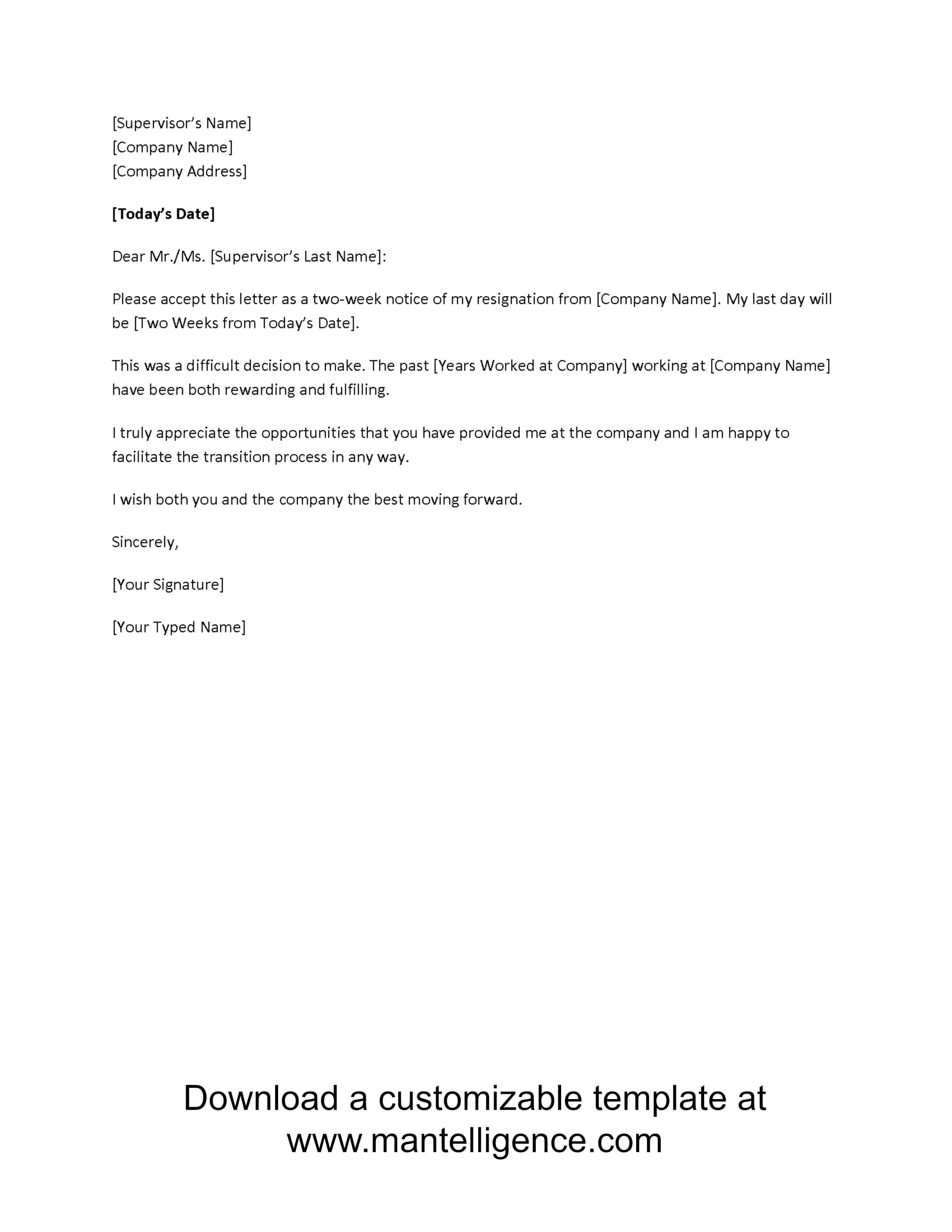 3 Highly Professional Two Weeks Notice Letter Templates Inside 2 Weeks Notice Template Word