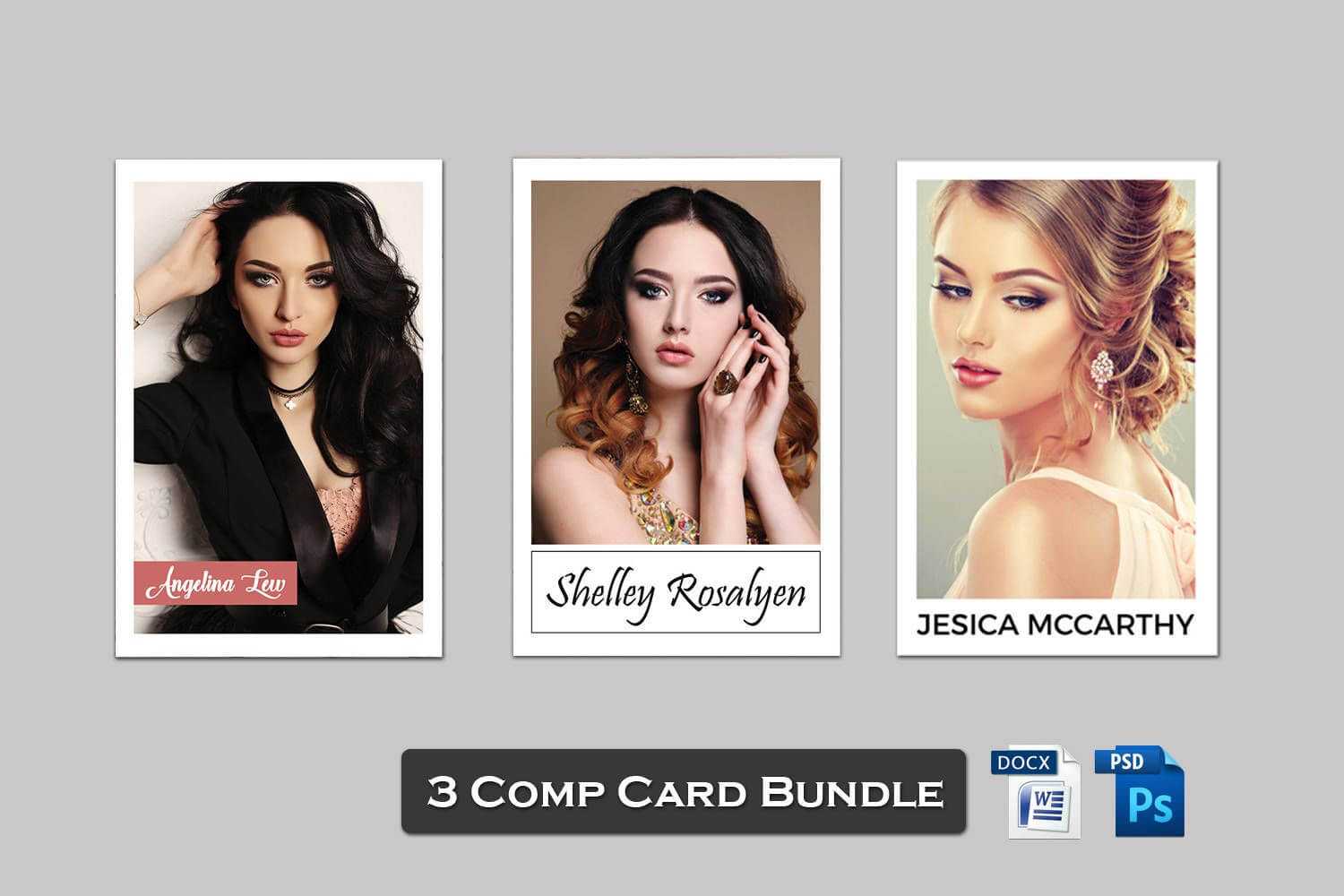 3 Model Comp Card Template Bundle | Modeling Comp Card Model Inside Zed Card Template