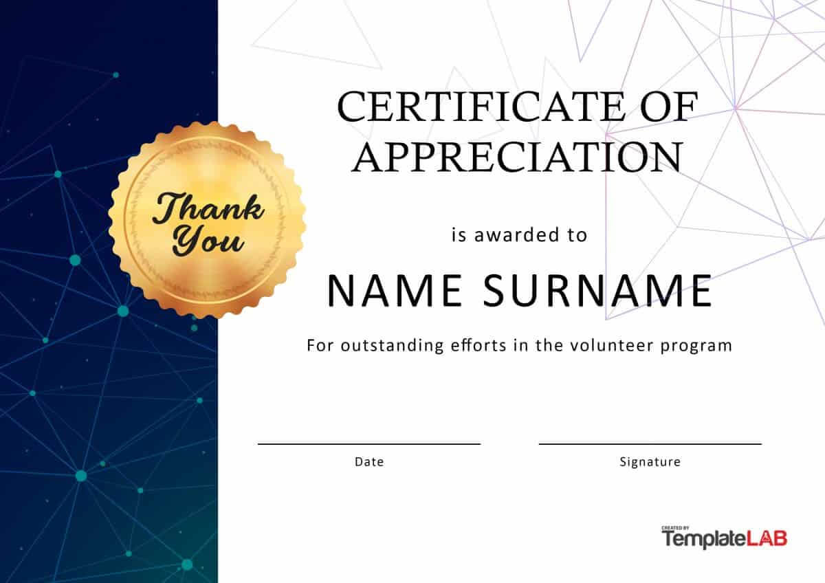 30 Free Certificate Of Appreciation Templates And Letters In Volunteer Certificate Template