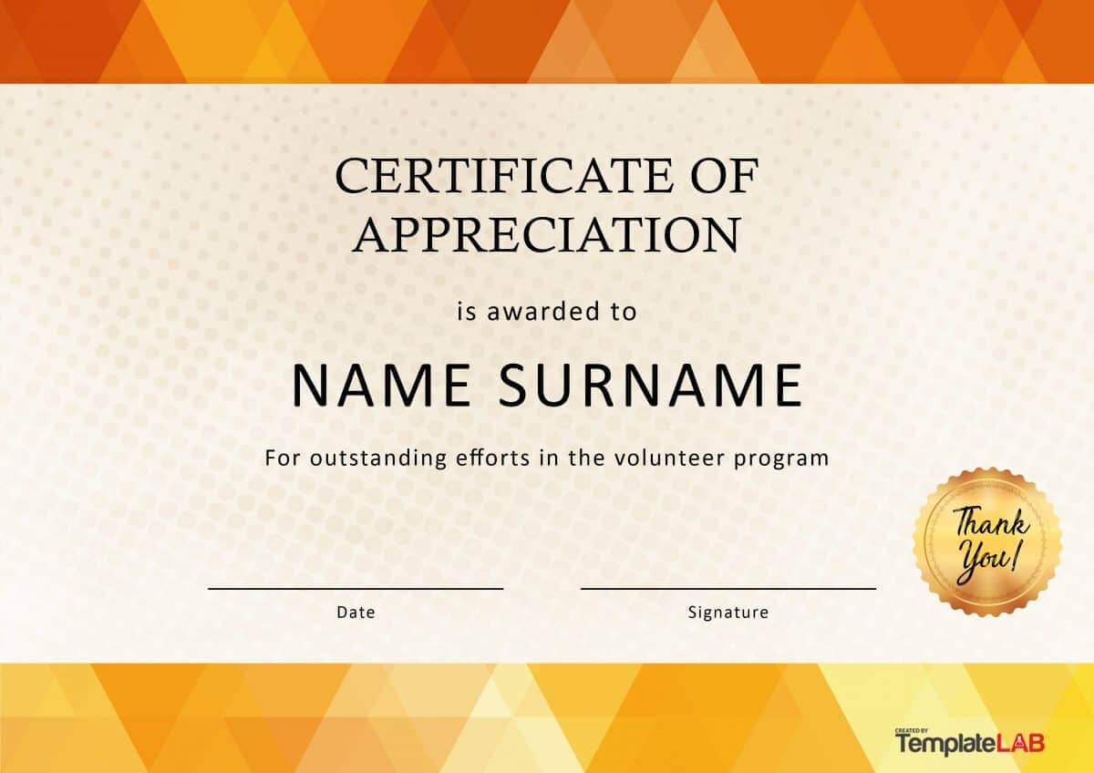 30 Free Certificate Of Appreciation Templates And Letters Regarding Volunteer Certificate Template