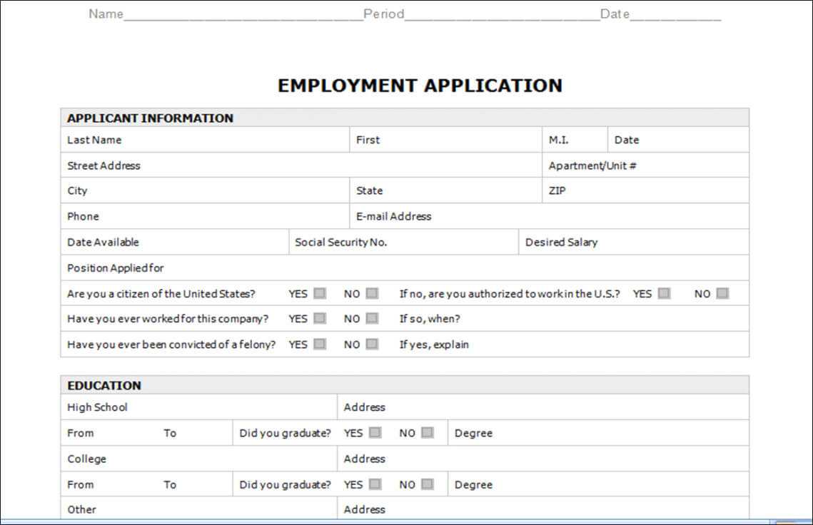 30 Gallery Ideas Of Job Application Templates For Microsoft In Employment Application Template Microsoft Word