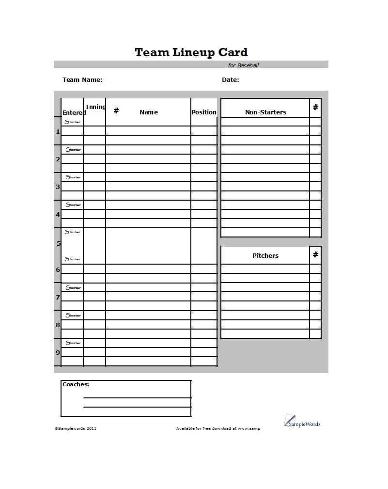 33 Printable Baseball Lineup Templates [Free Download] ᐅ With Regard To Baseball Lineup Card Template