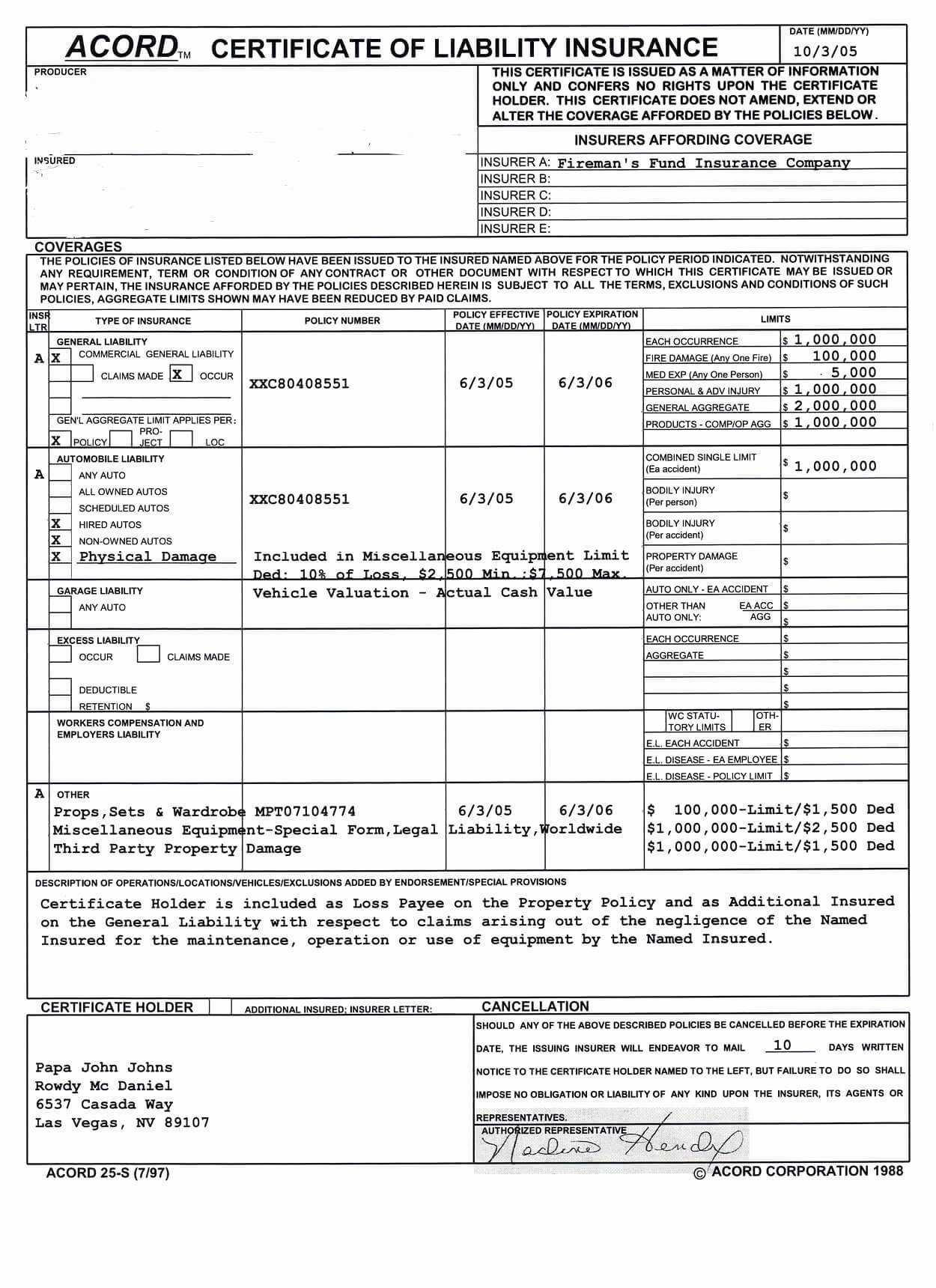 33 Simple Acord Certificate Of Liability – Mallerstang For Certificate Of Liability Insurance Template