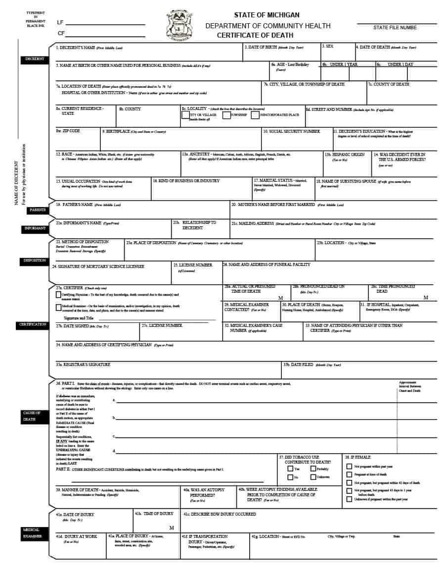 37 Blank Death Certificate Templates [100% Free] ᐅ Template Lab In Fake Death Certificate Template