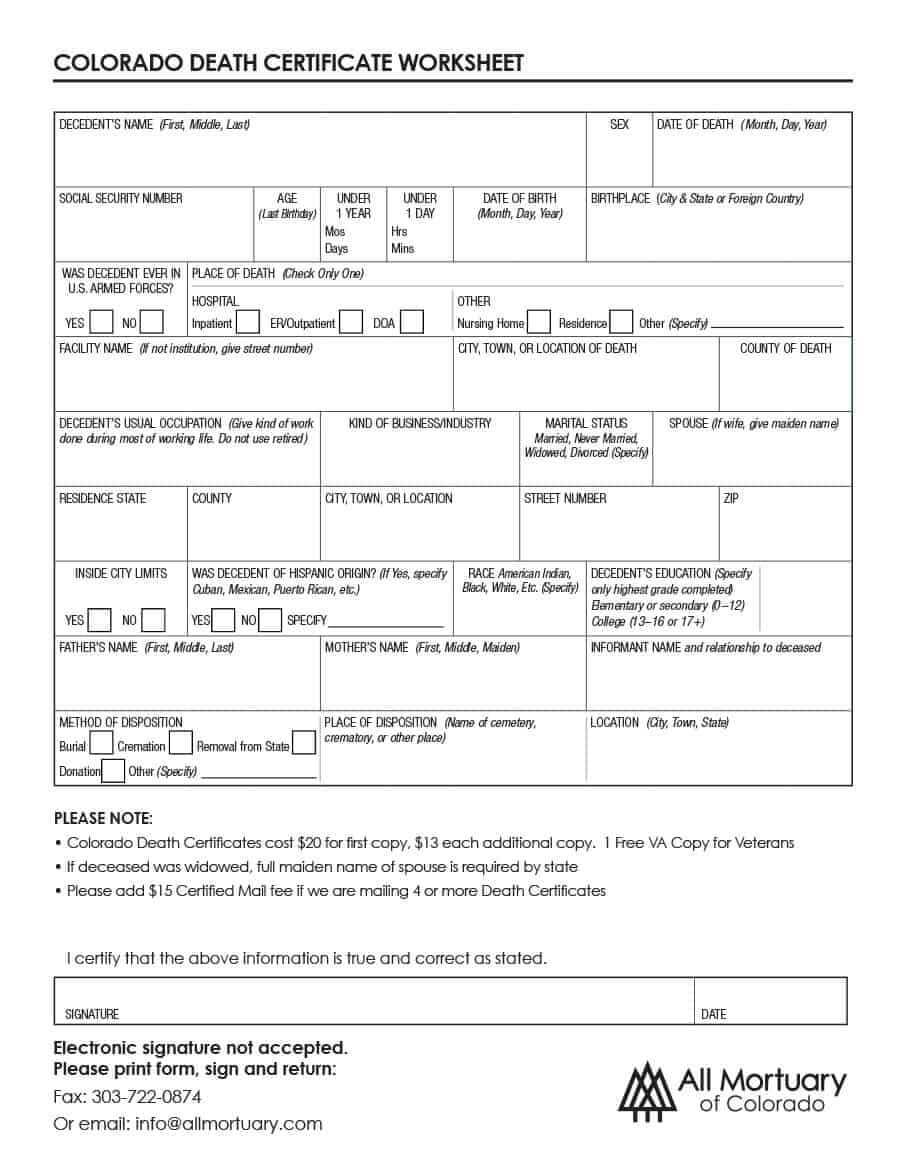 37 Blank Death Certificate Templates [100% Free] ᐅ Template Lab Throughout Fake Death Certificate Template