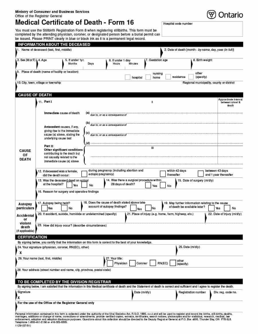 37 Blank Death Certificate Templates [100% Free] ᐅ Template Lab Within Fake Death Certificate Template