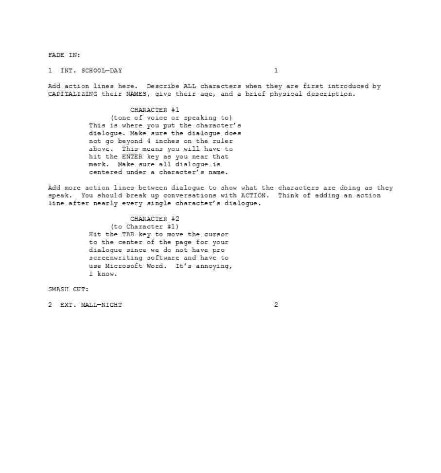 37 Creative Screenplay Templates [& Screenplay Format Guide Pertaining To Shooting Script Template Word