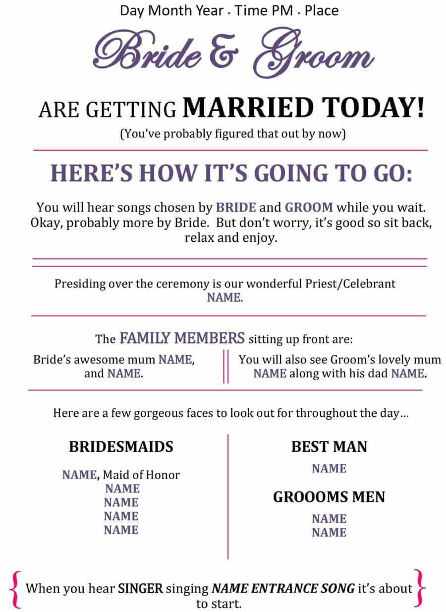 37 Printable Wedding Program Examples & Templates ᐅ For Free Printable Wedding Program Templates Word