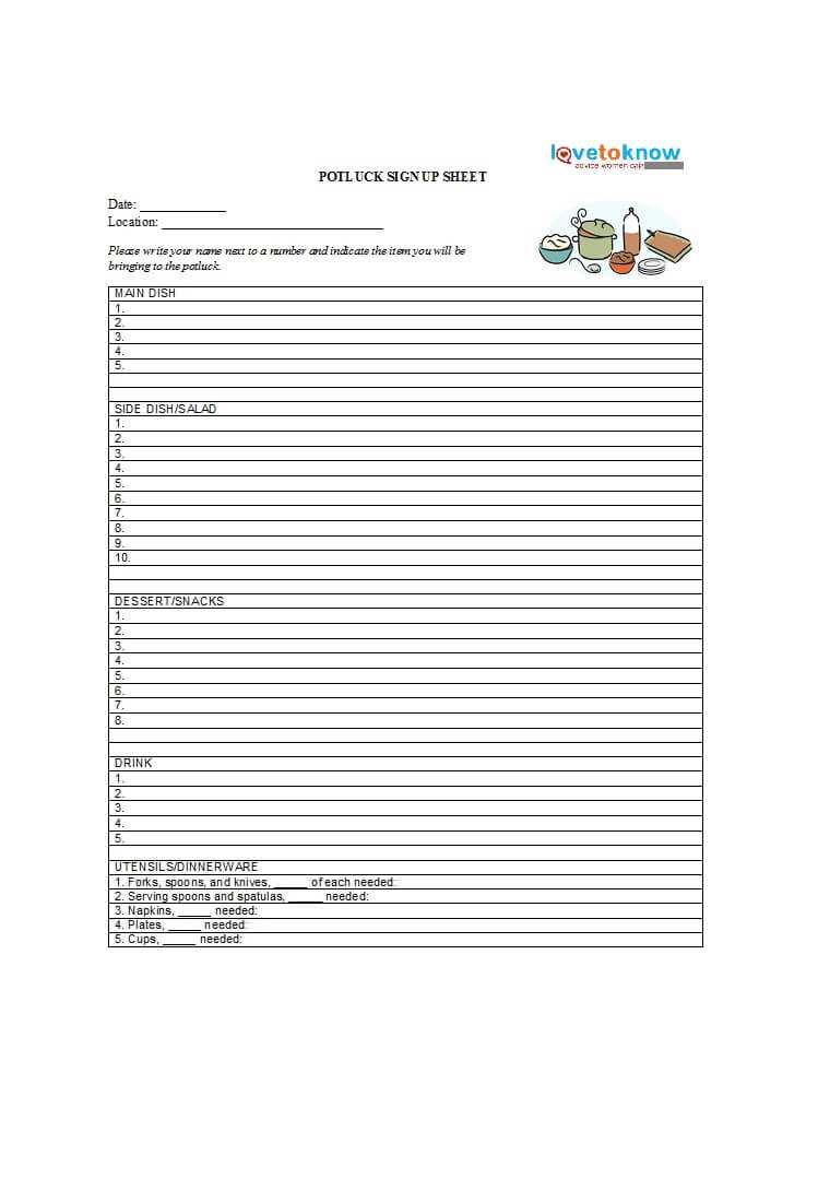 38 Best Potluck Sign-Up Sheets (For Any Occasion) ᐅ throughout Potluck Signup Sheet Template Word