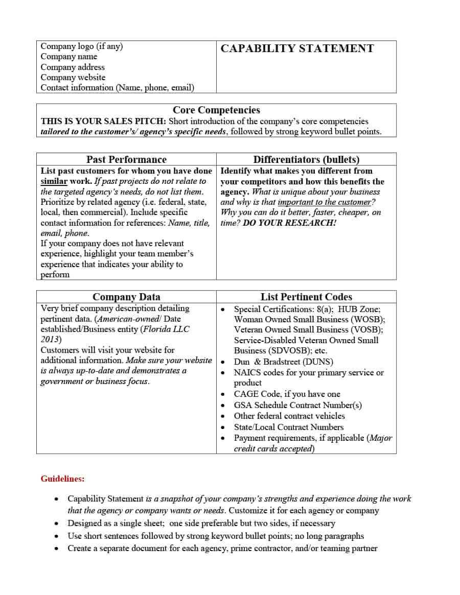 39 Effective Capability Statement Templates (+ Examples) ᐅ Intended For Capability Statement Template Word