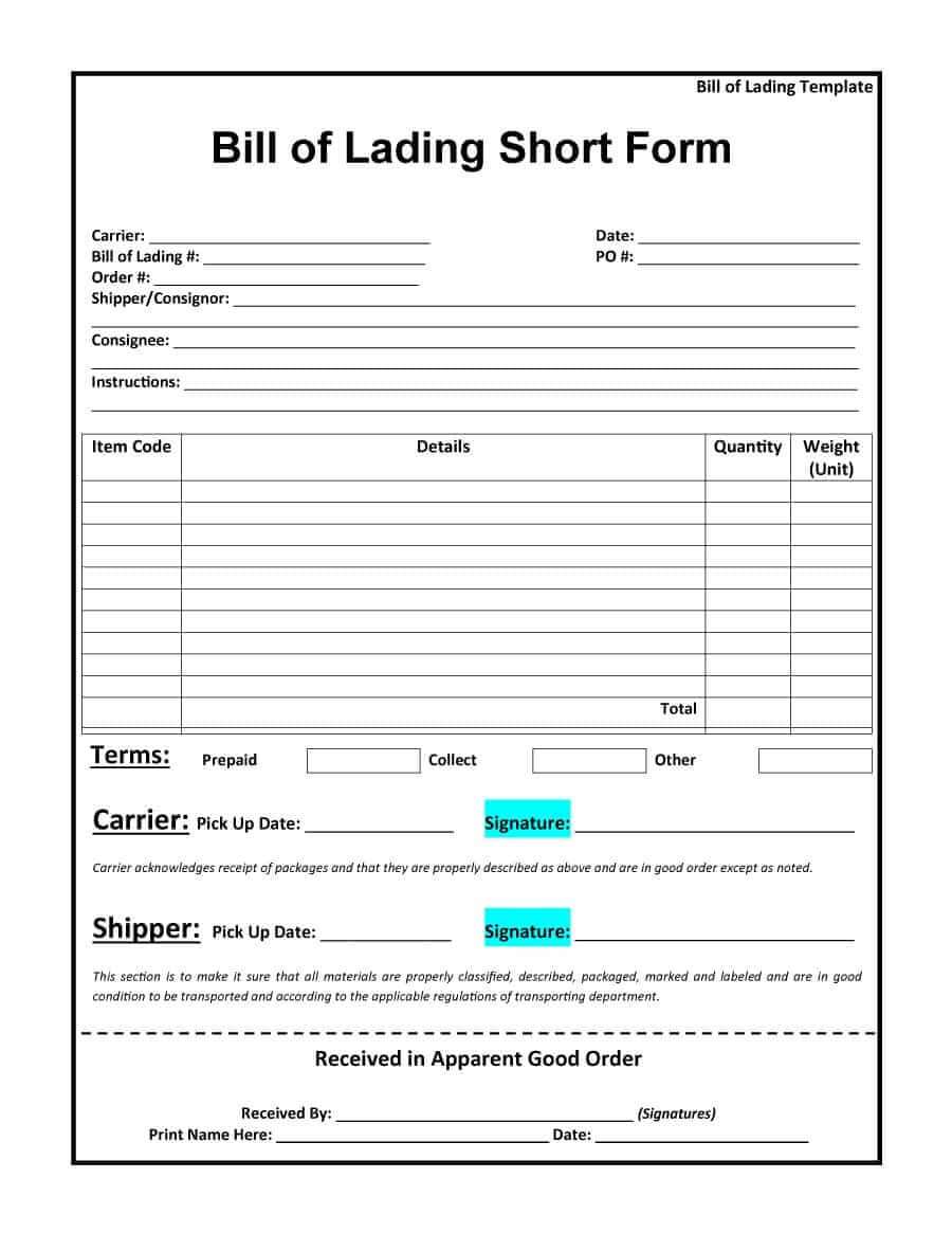 40 Free Bill Of Lading Forms & Templates ᐅ Template Lab Inside Blank Bol Template