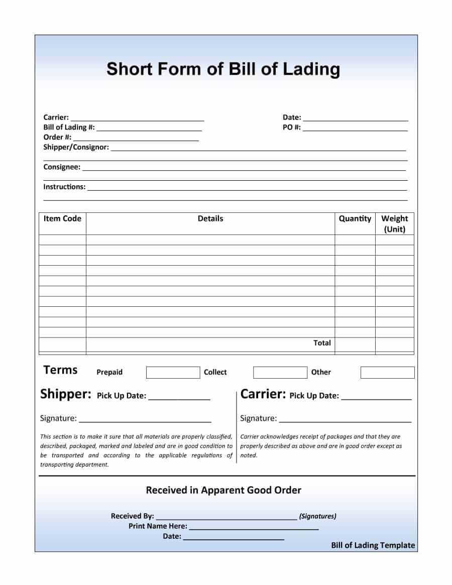 40 Free Bill Of Lading Forms & Templates ᐅ Template Lab With Blank Bol Template