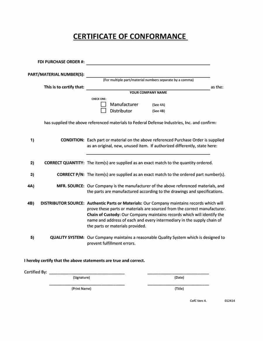 40 Free Certificate Of Conformance Templates & Forms ᐅ In Certificate Of Manufacture Template