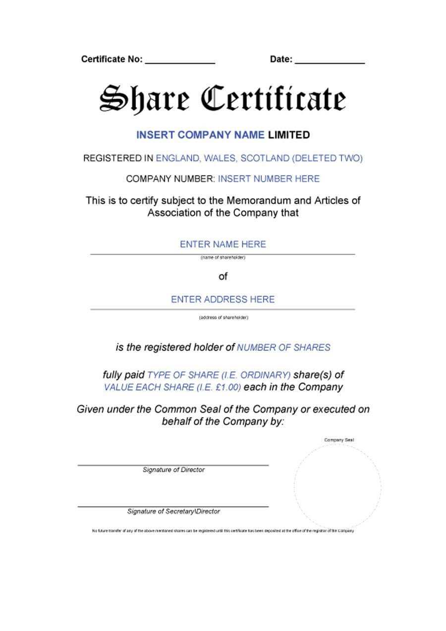 40+ Free Stock Certificate Templates (Word, Pdf) ᐅ Template Lab For Template Of Share Certificate