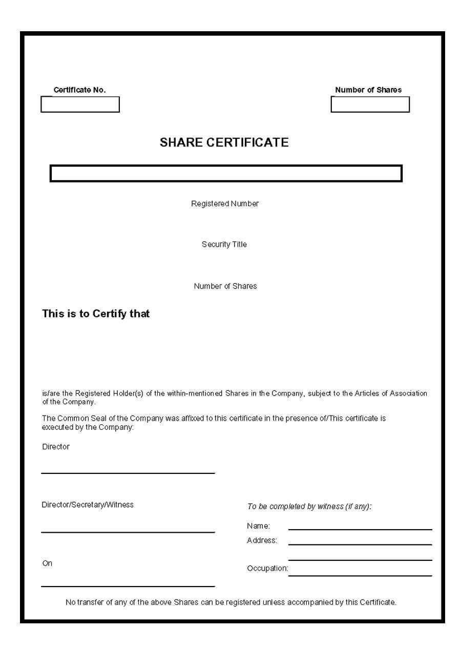 40+ Free Stock Certificate Templates (Word, Pdf) ᐅ Template Lab Inside Blank Share Certificate Template Free