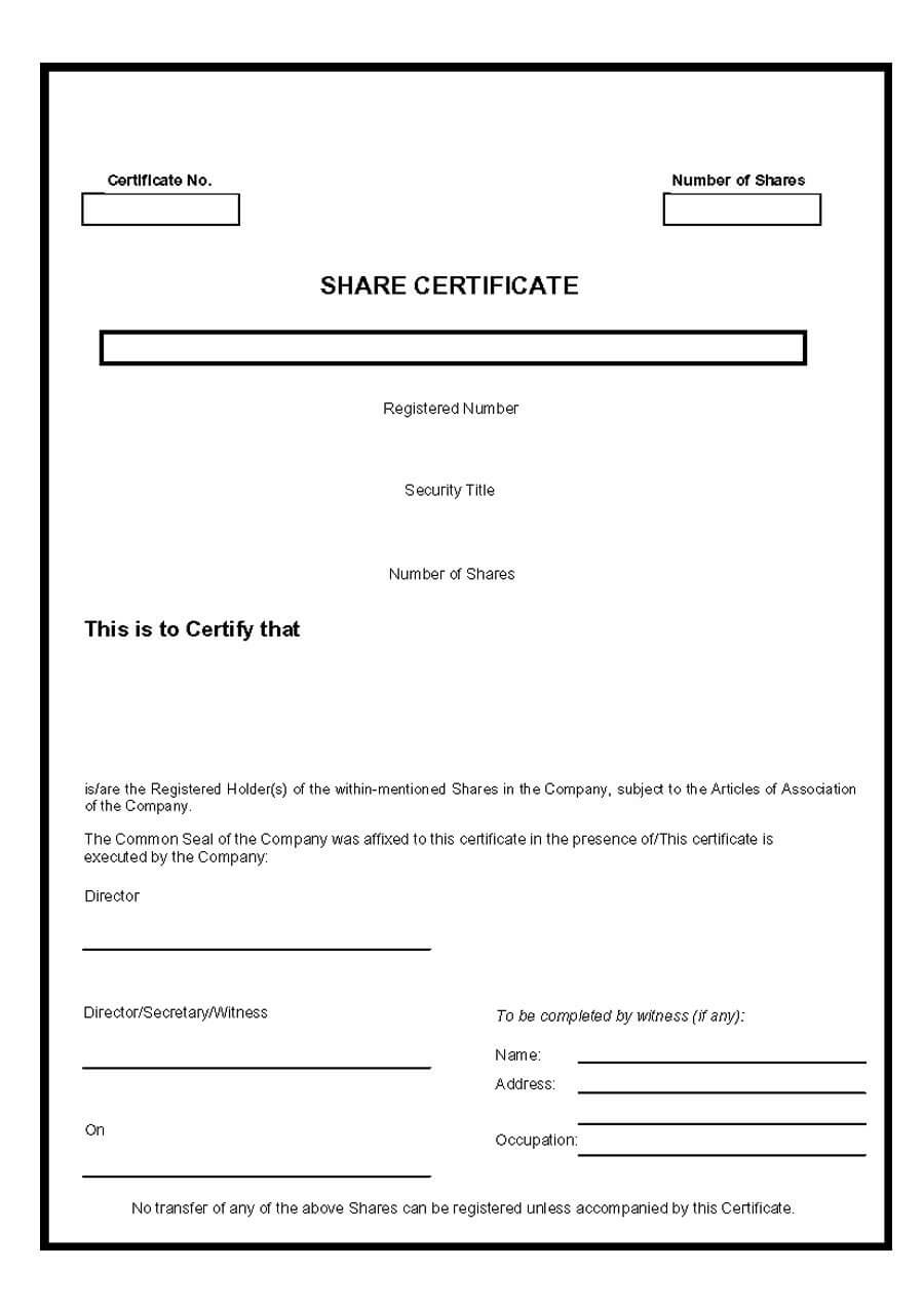 40+ Free Stock Certificate Templates (Word, Pdf) ᐅ Template Lab Within Template For Share Certificate