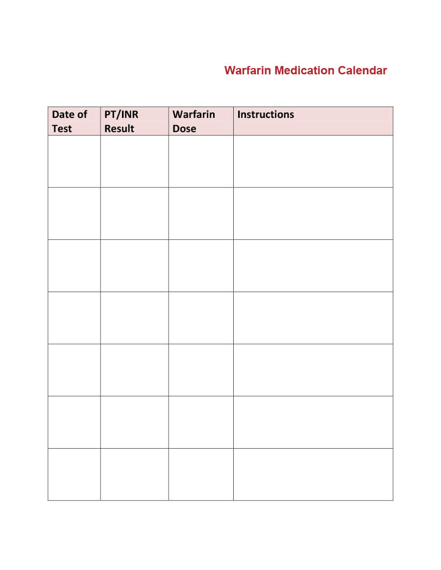 40 Great Medication Schedule Templates (+Medication Calendars) Regarding Blank Medication List Templates