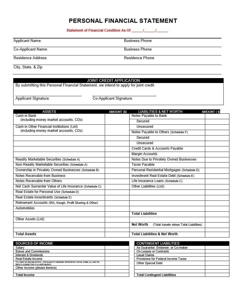 40+ Personal Financial Statement Templates & Forms ᐅ For Blank Personal Financial Statement Template