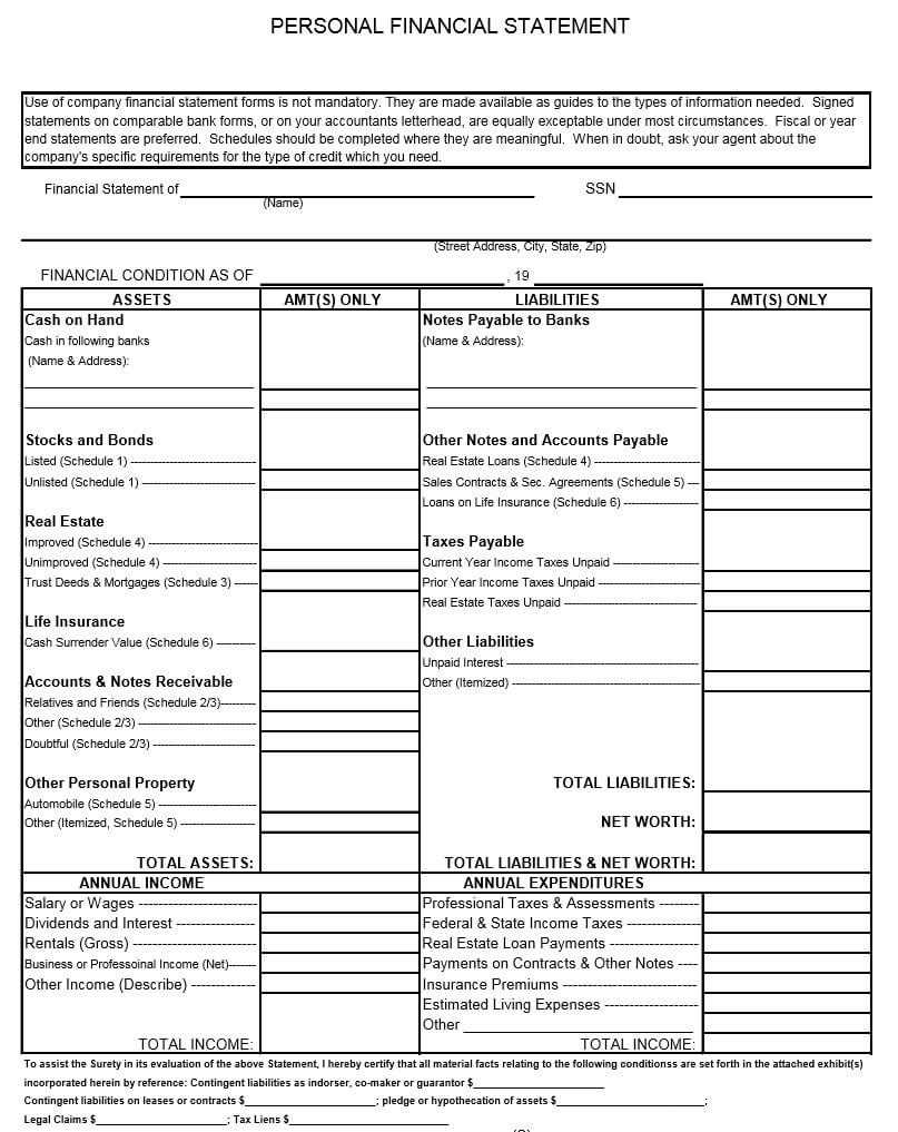 40+ Personal Financial Statement Templates & Forms ᐅ Regarding Blank Personal Financial Statement Template