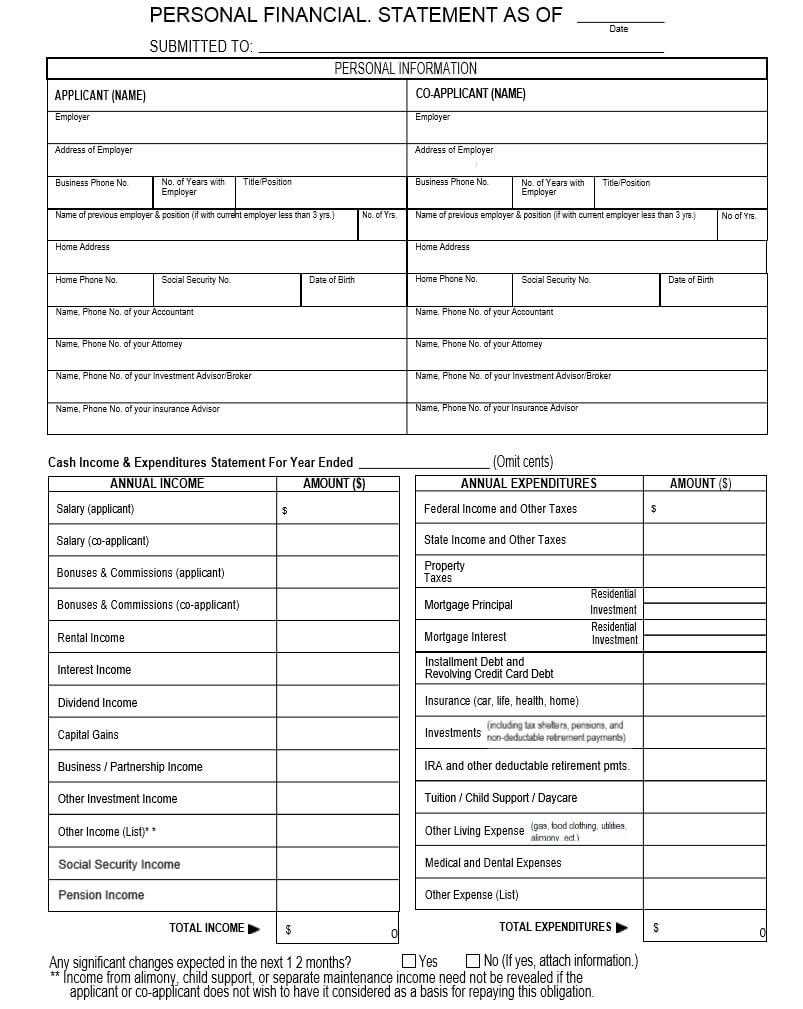 40+ Personal Financial Statement Templates & Forms ᐅ With Blank Personal Financial Statement Template