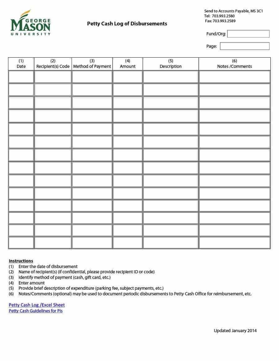 40 Petty Cash Log Templates & Forms [Excel, Pdf, Word] ᐅ With Gift Certificate Log Template