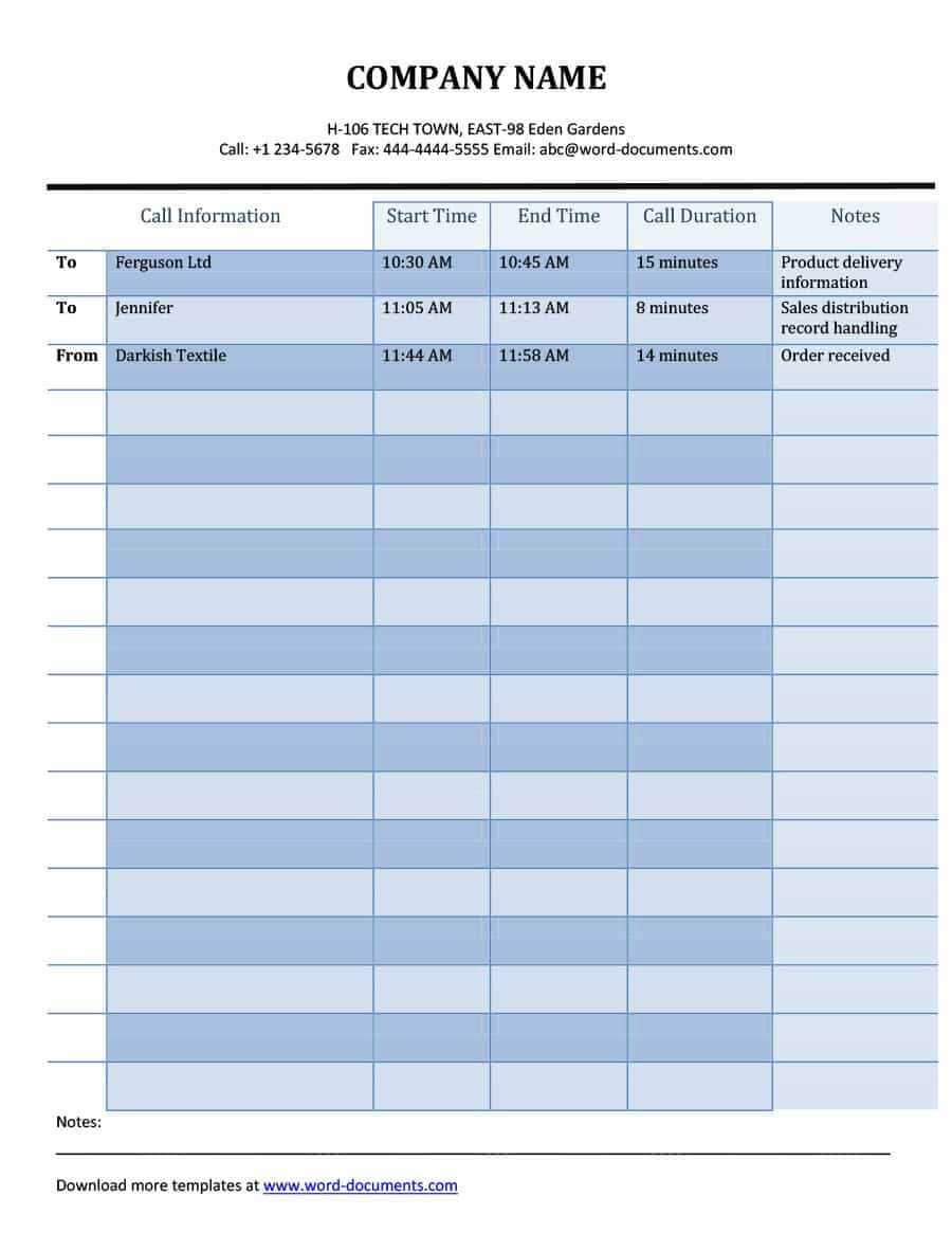 40+ Printable Call Log Templates In Microsoft Word And Excel Within What Is A Template In Word