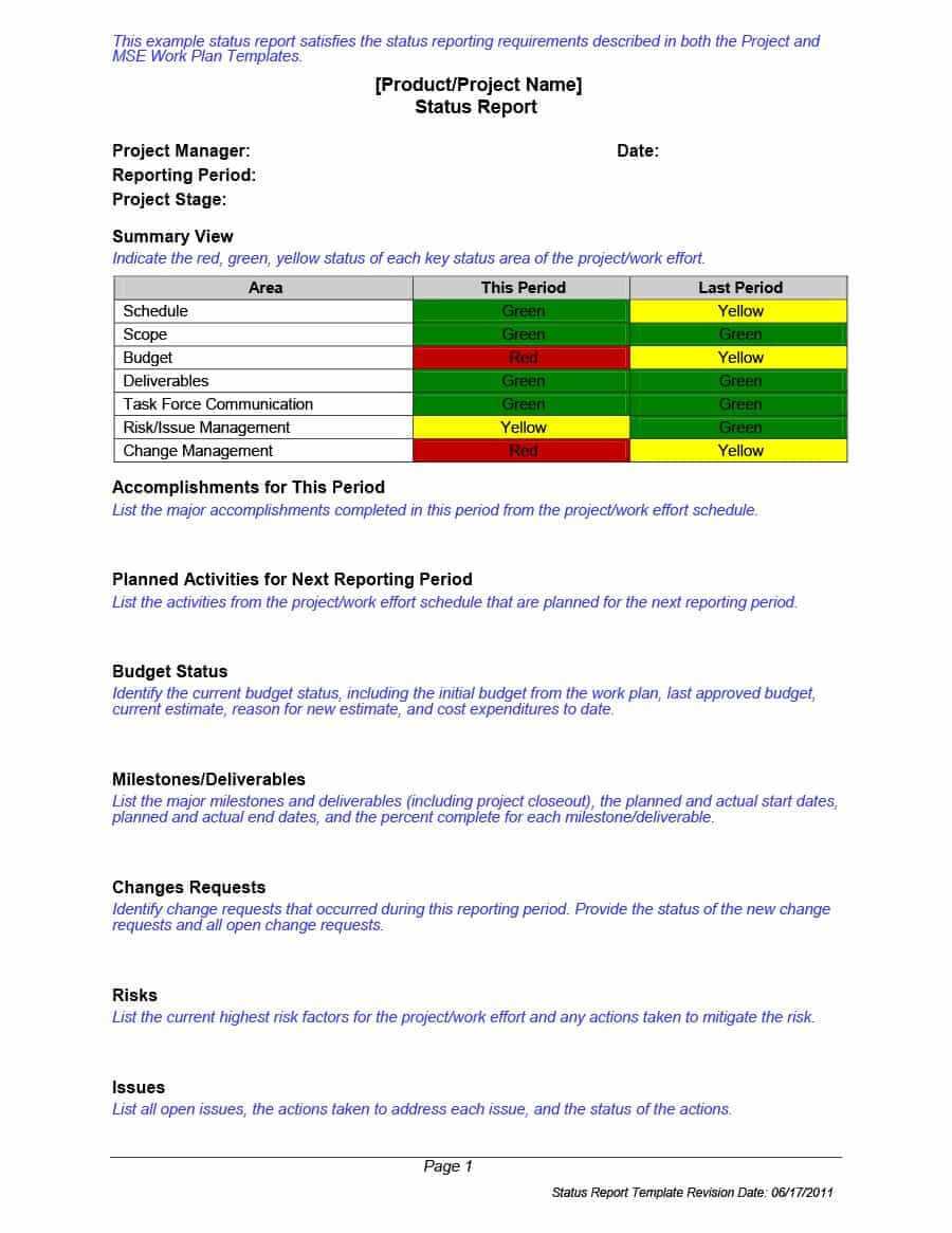 40+ Project Status Report Templates [Word, Excel, Ppt] ᐅ For Stoplight Report Template